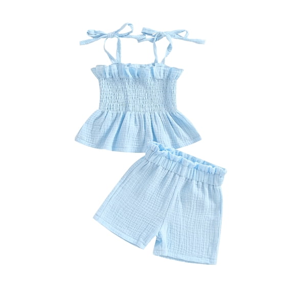 Aojekbee Baby Girls Summer 2 Piece Solid Color Bandage Sleeveless Camisole Tops and Elastic Shorts Set Fashion Cute Clothes