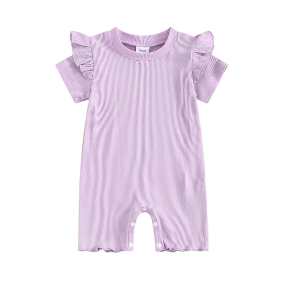 Aojekbee Baby Girls Summer Casual Jumpsuit Solid Color Short Sleeve O Neck Ruffle Romper