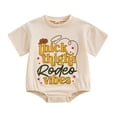thumbnail image 1 of Aojekbee Baby Girls Summer Casual Romper Short Sleeve Crewneck Letter Cowgirl Hat Print Romper Tops, 1 of 10