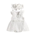 thumbnail image 1 of Aojekbee Baby Girls Summer Casual Romper White Sleeveless 3D Flower Mesh Patchwork Romper with Headband, 1 of 9