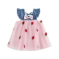 thumbnail image 1 of Baby Girls Summer Dress, Fly Sleeve Square Neck Strawberry Embroidery Tulle Dress Infant Outfit, 1 of 10