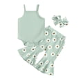 thumbnail image 1 of Aojekbee Baby Girls Summer Outfit, Sleeveless Romper with Flower Print Flare Pants and Headband, 1 of 10