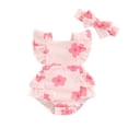 thumbnail image 1 of Aojekbee Baby Girls Summer Romper Flying Sleeve Tiered Ruffle Floral Romper with Headband, 1 of 10