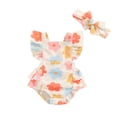 thumbnail image 1 of Aojekbee Baby Girls Summer Romper Flying Sleeve Tiered Ruffle Floral Romper with Headband, 1 of 10