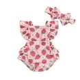 thumbnail image 1 of Aojekbee Baby Girls Summer Romper Flying Sleeve Tiered Ruffle Floral Romper with Headband, 1 of 10