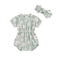 thumbnail image 1 of Aojekbee Baby Girls Summer Rompers Infant Short Sleeve O Neck Floral Romper with Headband, 1 of 10