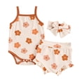 thumbnail image 1 of Aojekbee Baby Girls Summer Shorts Sets Sleeveless Floral Print Cami Romper Shorts Headband Sets, 1 of 10