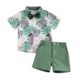 thumbnail image 1 of Aojekbee Baby Kids Boys Shorts Set, Short Sleeve Leaves Deer Tiger Print Shirt with Shorts Summer Outfit, 1 of 10