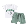 thumbnail image 1 of Aojekbee Boys Summer 2PCS Shorts Sets Short Sleeve Letter Print Tops and Drawstring Shorts Sets, 1 of 10