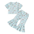 thumbnail image 1 of Aojekbee Girls Summer 2PCS Pants Sets Short Sleeve Crewneck Tops Chicken Print Flared Pants Sets, 1 of 10