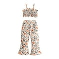 thumbnail image 1 of Aojekbee Girls Summer 2PCS Pants Sets Sleeveless Ruched Floral Camisole Flared Pants Sets, 1 of 10