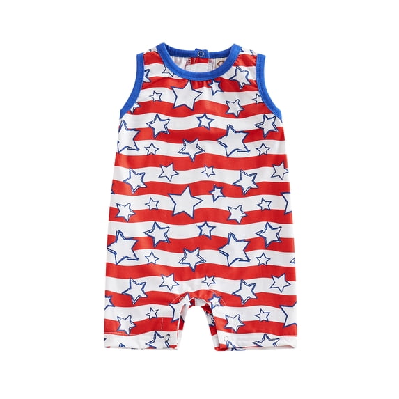 Aojekbee Independence Day Baby Boys Jumpsuit Casual Summer Stars Stripes Print Sleeveless Romper for Newborn Toddler