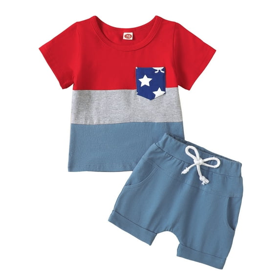 Aojekbee Independence Day Baby Boys Outfits Summer Contrast Color Short Sleeve T-shirt and Elastic Casual Shorts Set