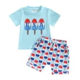 thumbnail image 1 of Aojekbee Independence Day Baby Boys Outfits Summer Popsicle Print Short Sleeve T-shirt and Casual Elastic Shorts Set, 1 of 10