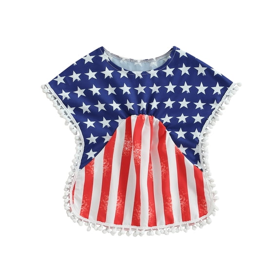 Aojekbee Independence Day Kids Girls Cover-Up Summer Stars Stripes Toddler Beach Dress Rash Guards for Swimsuit Swimwear