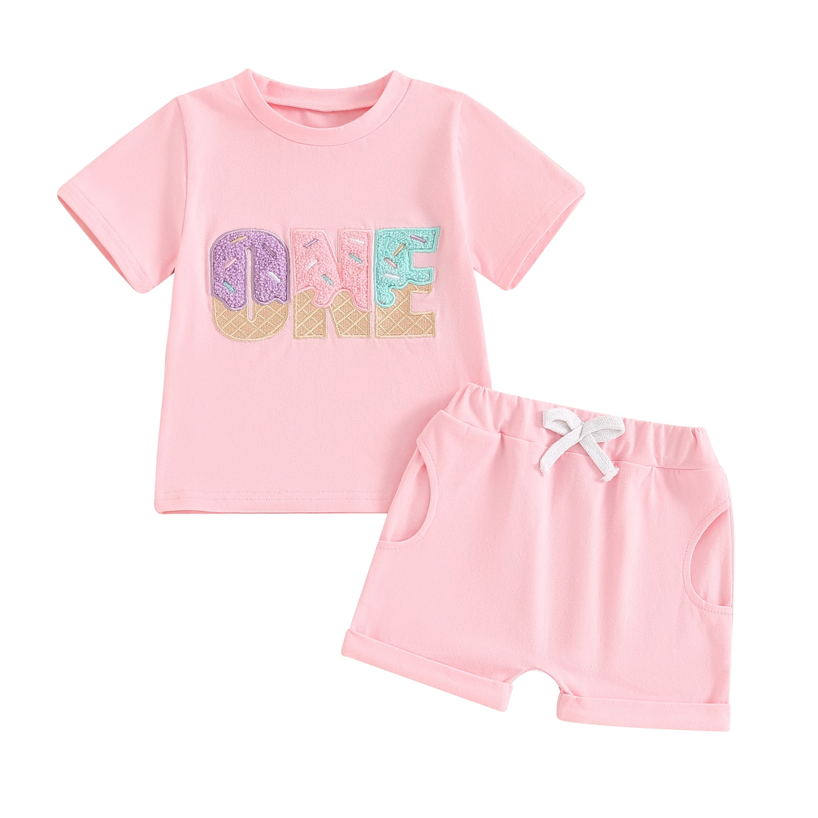 Aojekbee Infant Baby 1st Birthday Outfit Letter Embroidery Short Sleeve