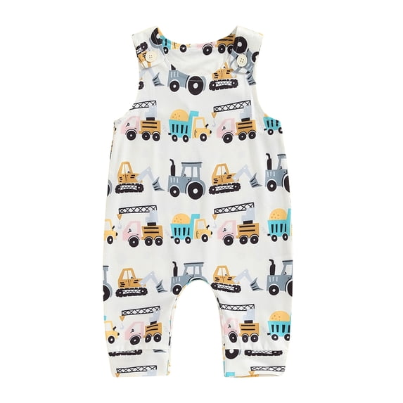 Aojekbee Infant Baby Boy Summer Tank Romper Cartoon Car Print Sleeveless Round Neck Full Length Bodysuit