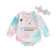 thumbnail image 1 of Aojekbee Infant Girl Rompers Crew Neck Long Sleeve Gradient Letter Ghost Print Jumpsuits Halloween Clothes Bodysuits with Headband, 1 of 10