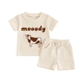 thumbnail image 1 of Aojekbee Kids Boys Shorts Set, Short Sleeve Embroidery Cow T-shirt with Elastic Waist Shorts Toddler Set Summer Outfit, 1 of 10