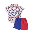 thumbnail image 1 of Aojekbee Kids Boys Shorts Set, Short Sleeve Stars Print Shirt with Contrast Color Shorts 4th of July Outfit, 1 of 10