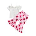 thumbnail image 1 of Aojekbee Kids Girl Summer Outfits Cold Shoulder Short Sleeves Button T-Shirt and Elastic Floral Flare Pants Cute 2 Piece Clothes, 1 of 10