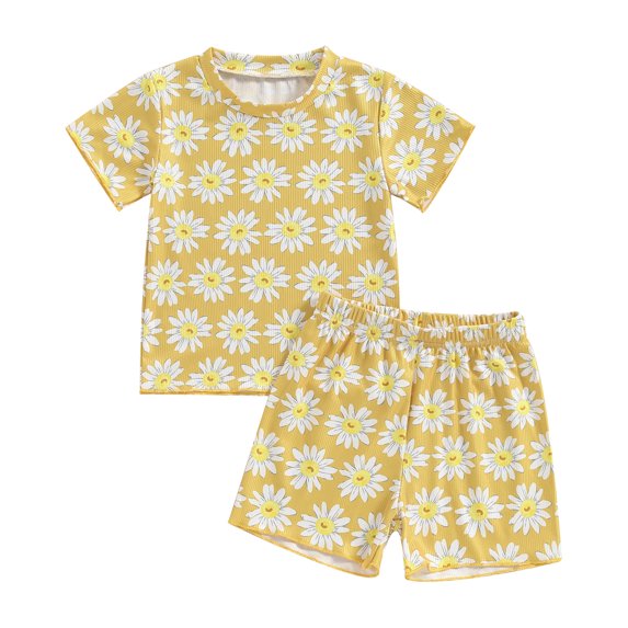 Aojekbee Kids Girls Shorts Set, Flower Print Short Sleeve Crew Neck T-shirt with Shorts Summer Outfit
