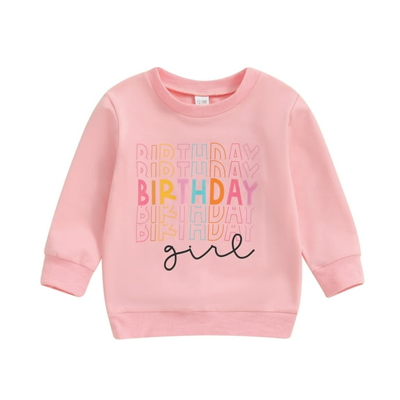 Aojekbee Kids Girls Sweatshirts Birthday Clothes Letter Print Crew Neck Long Sleeve Toddler Pullovers Baby Fall Tops