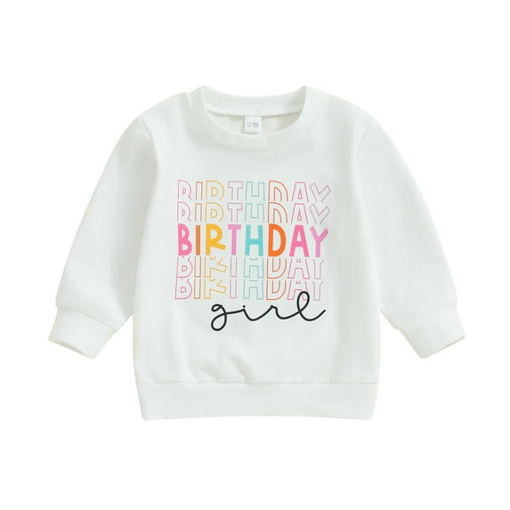 Aojekbee Kids Girls Sweatshirts Birthday Clothes Letter Print Crew Neck Long Sleeve Toddler Pullovers Baby Fall Tops