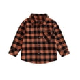 thumbnail image 1 of Aojekbee Little Boy Girl Plaid Shirt Chest Pocket Back Letter Print Lapel Neck Long Sleeve Front Button-up Fall Tops, 1 of 10