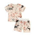thumbnail image 1 of Aojekbee Little Boy Girl Summer Outfit, Cute Animal Print Round Short Sleeve Tops Elastic Waist Shorts Infant Toddler Set, 1 of 10