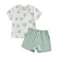 thumbnail image 1 of Aojekbee Little Boys Summer Shorts Sets Short Sleeve Tree Print Tops and Drawstring Shorts Sets, 1 of 10