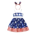 thumbnail image 1 of Aojekbee Little Girl 4th of July Cami Dress Stripe Star Print Sleeveless A-Line Casual Dress with Hair Hoop, 1 of 10