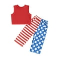 thumbnail image 1 of Aojekbee Little Girl 4th of July Outfit Solid Ribbed Round Neck Tank Tops with Star Stripe Print Long Pants 2 Pcs Clothes, 1 of 10