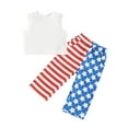 thumbnail image 1 of Aojekbee Little Girl 4th of July Outfit Solid Ribbed Round Neck Tank Tops with Star Stripe Print Long Pants 2 Pcs Clothes, 1 of 10