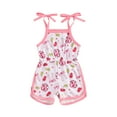 thumbnail image 1 of Aojekbee Little Girl Overalls Bow Print Neck Tie-Up Spaghetti Strap Shorts Jumpsuit Toddler Sleeveless Romper for Summer, 1 of 10
