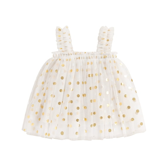 Aojekbee Little Girl Summer Tulle Dress Dot Print Sleeveless Dress Toddler Summer Clothes for Photo Shoot