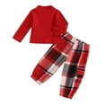 thumbnail image 1 of Aojekbee Little Girls 2PCS Outfit Sets Long Sleeve High Neck Ribbed Tops Plaid Pants Sets, 1 of 10