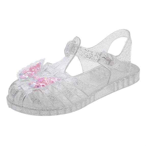 Aojekbee Little Girls Glitter Jelly Sandals Summer Cute Butterfly Cutout Flats Walking Shoes for Toddler Baby Newborn Infant
