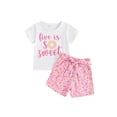 Aojekbee Little Girls Summer 2PCS Sets Short Sleeve Letter Donut