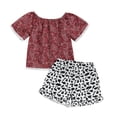 thumbnail image 1 of Aojekbee Little Girls Summer 2PCS Sets Short Sleeve Off Shoulder Tops Cow Print Shorts Sets, 1 of 10