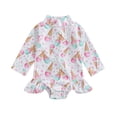 thumbnail image 1 of Aojekbee Little Girls Summer Swimwear Beachwear Long Sleeve High Neck Zip Up Floral Bathing Suit, 1 of 10