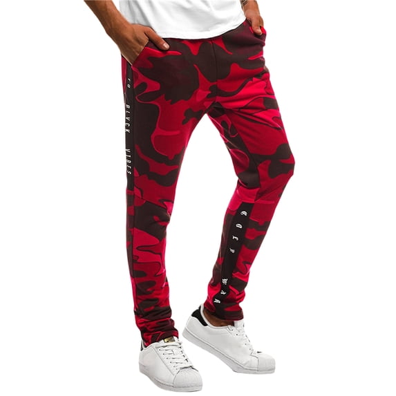 Aojekbee Men's Casual Sports Pants, Camouflage Letter Print Sweatpants Trousers for Gym Fitness