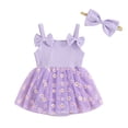 thumbnail image 1 of Aojekbee Newborn Girl Outfit, Flower Print Sleeveless Tulle Patchwork Romper Dress with Bow Hairband Summer Clothes, 1 of 10