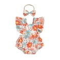 thumbnail image 1 of Aojekbee Newborn Girl Outfit, Flower Strawberry Print Fly Sleeve Romper with Hairband Summer Clothes, 1 of 10