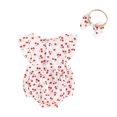 thumbnail image 1 of Aojekbee Newborn Girl Outfit, Fly Sleeve Cherry Carrot Print Romper with Bowknot Hairband Summer Clothes, 1 of 10