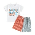 thumbnail image 1 of Aojekbee Toddler Boy 4th of July Outfit Letter Print Short Sleeve T-Shirt with Star Stripe Shorts for Independence Day, 1 of 10