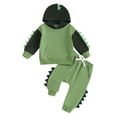 thumbnail image 1 of Aojekbee Toddler Boy Dinosaur Outfits, Contrast Color Long Sleeve Hoodie Elastic Waist Pants 2 Piece Set for Fall, 1 of 10
