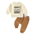 thumbnail image 1 of Aojekbee Toddler Boy Fall Outfits Letter Print Long Sleeve Round Neck Sweatshirt and Solid Color Pants 2 Pcs Set, 1 of 10