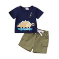 thumbnail image 1 of Aojekbee Toddler Boy Summer Outfit Animal Beach Print Short Sleeve Pocket T-Shirt with Cargo Shorts, 1 of 10
