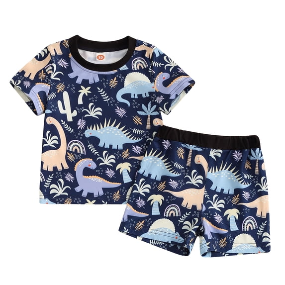Aojekbee Toddler Boy Summer Shorts Set Dinosaur Print Short Sleeve T-Shirt with Shorts 2Pcs Baby Outfit
